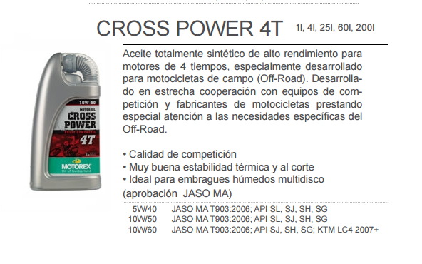 ACEITE MOTOREX CROSS POWER 4T 10W60 1L